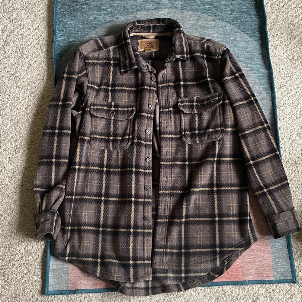 Outdoor Life Plaid Fleece Shirt Jacket in Black and Tan